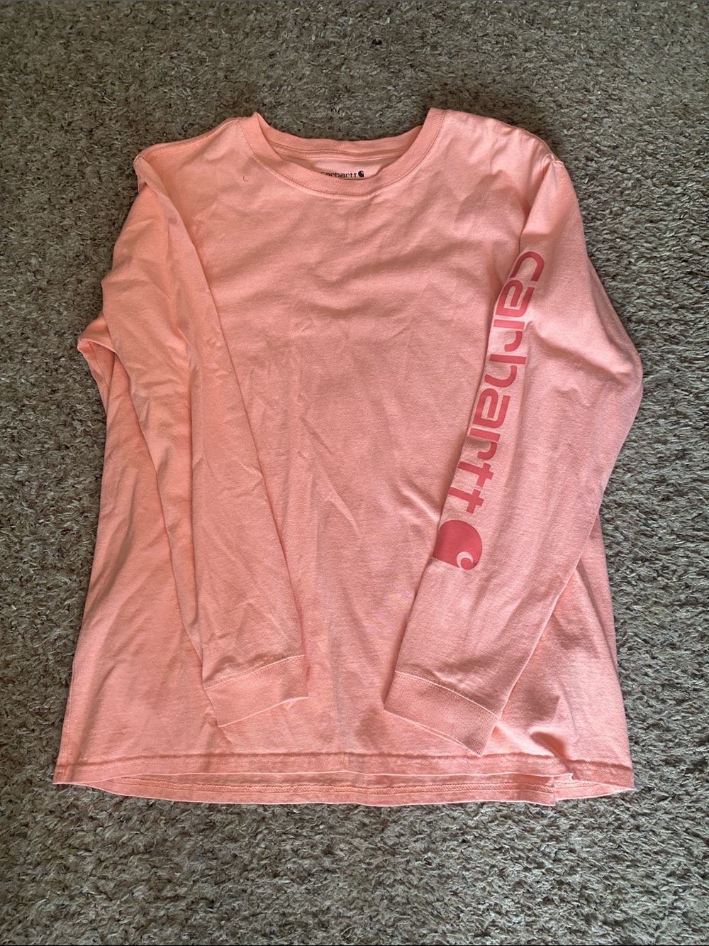 Carhartt Long-Sleeve Crew Tee in Light Coral with Sleeve Logo
